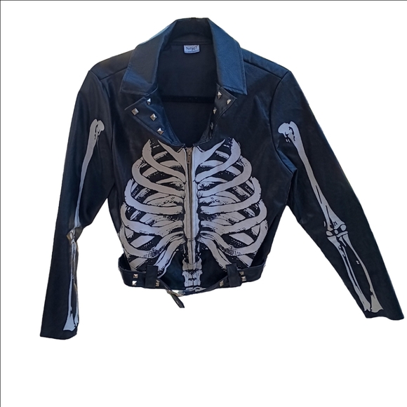 NWT Studded Faux Leather Skeleton Moto Jacket - Picture 2 of 5